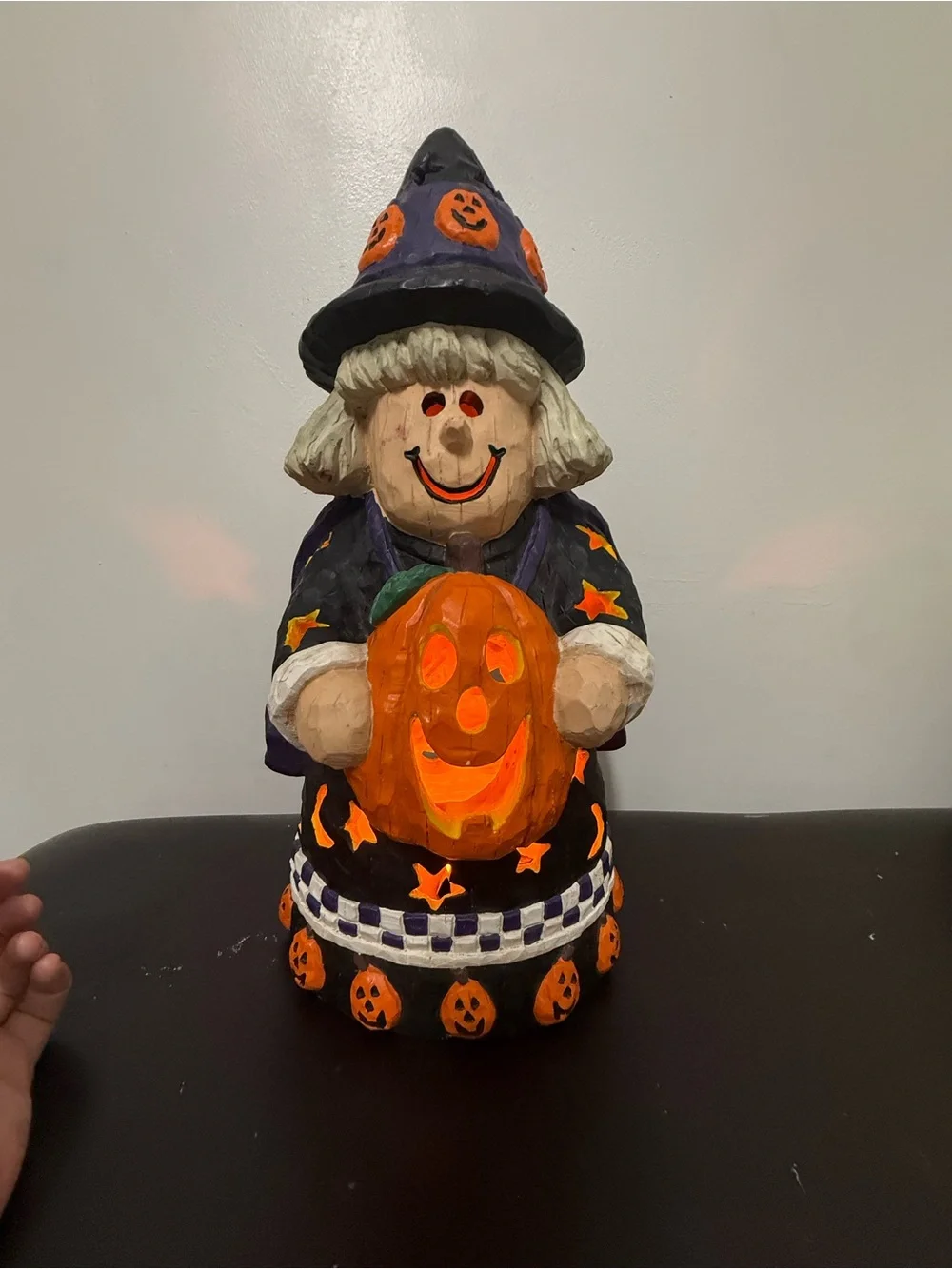 Handcrafted Halloween Witch Figurine with Pumpkin - Orange & Black